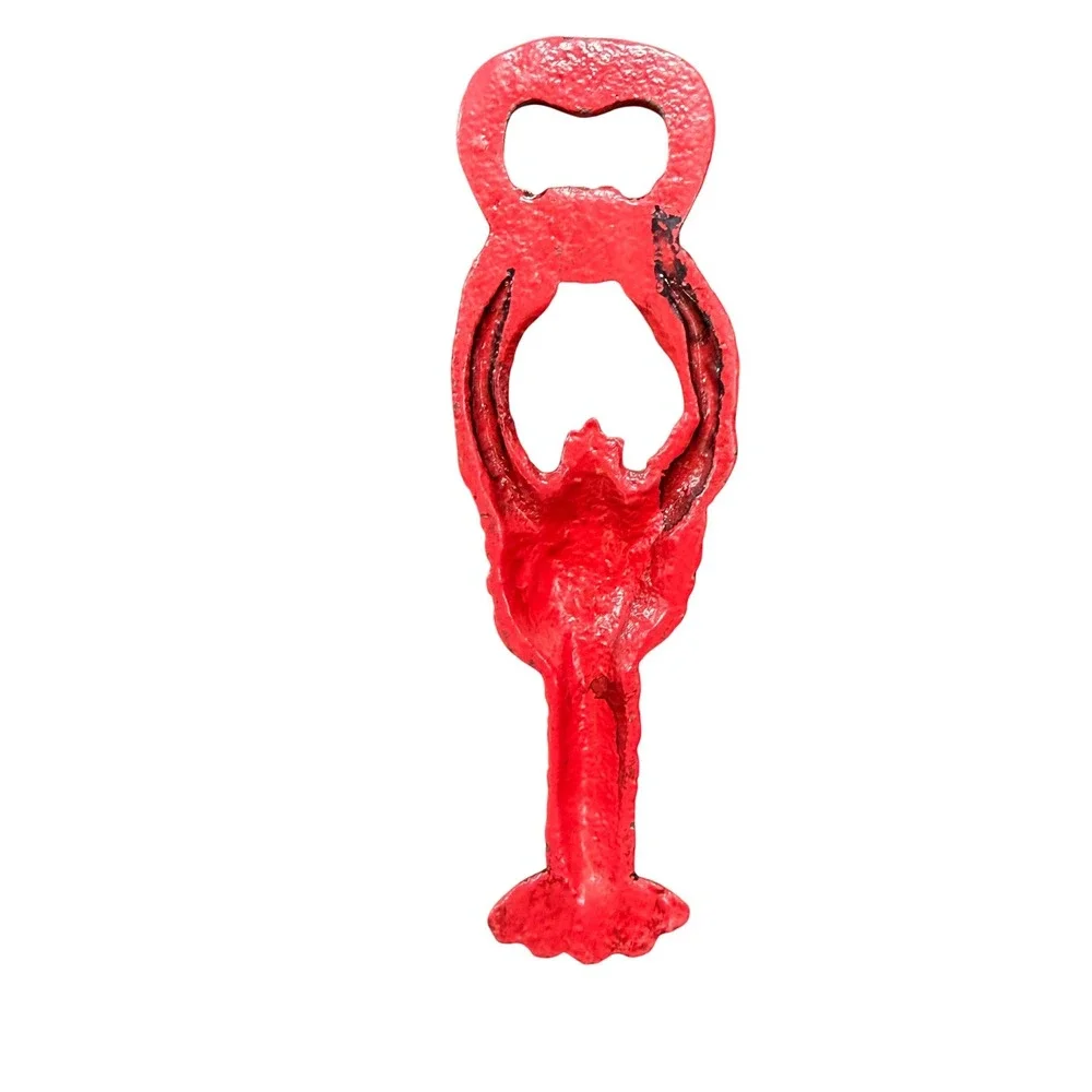 Vtg Red Cast Iron Lobster Bottle Opener Nautical Coastal Bar Man Cave Crawfish